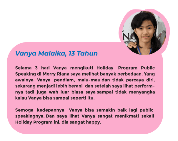 Testimoni program Holiday Program oleh Vanya Malaika